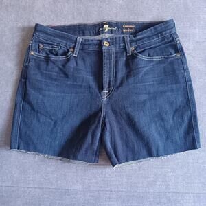 7 For All Mankind Mid Rise Kimmie Bootcut SHORTS SZ32 Dark Wash Stretch